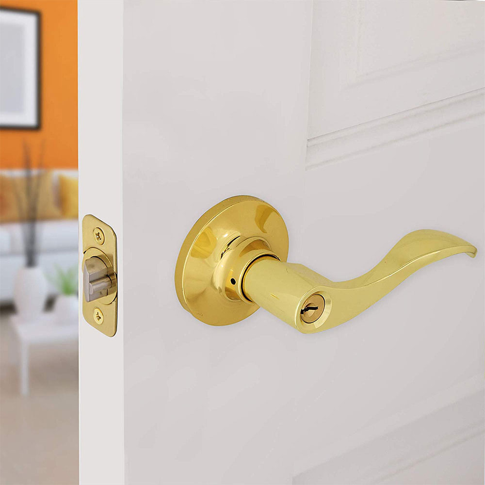Honeywell Wave Entry Door Lever, Polished Brass, 8106001 - Image 2