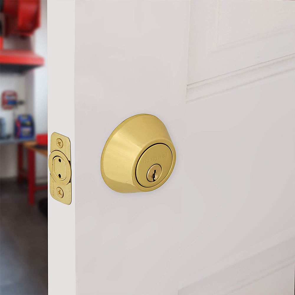 Honeywell Single Cylinder Deadbolt, Polished Brass, 8111009 - Image 2