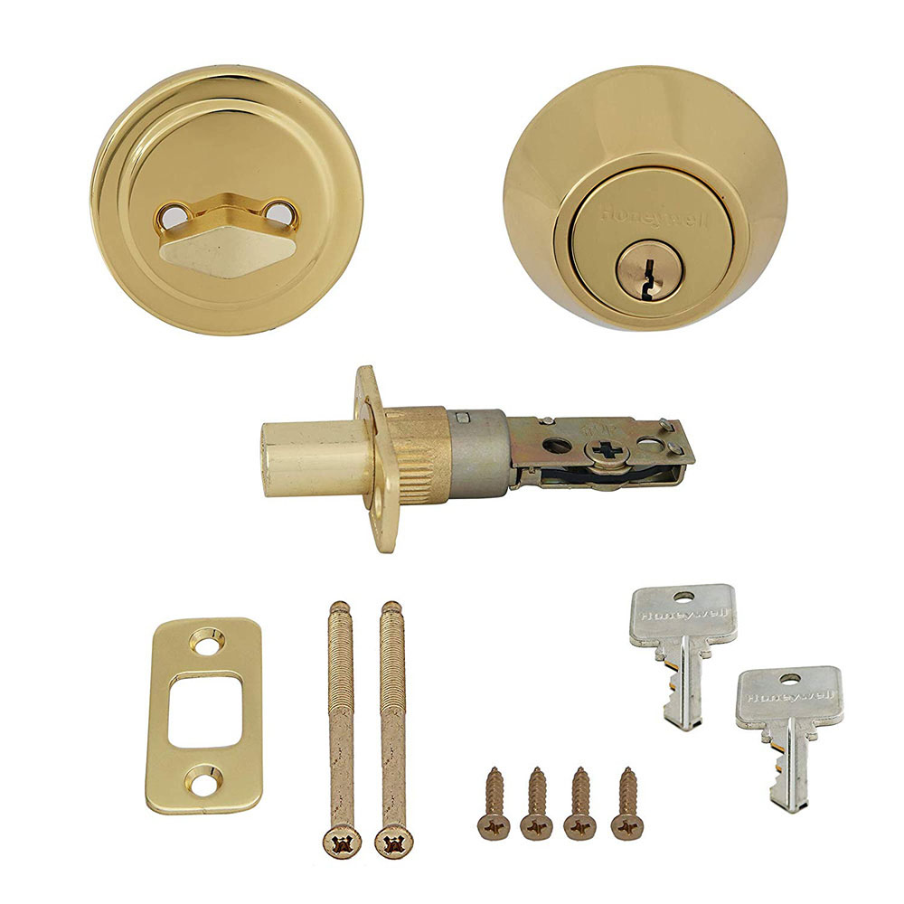 Honeywell Single Cylinder Deadbolt, Polished Brass, 8111009 - Image 4
