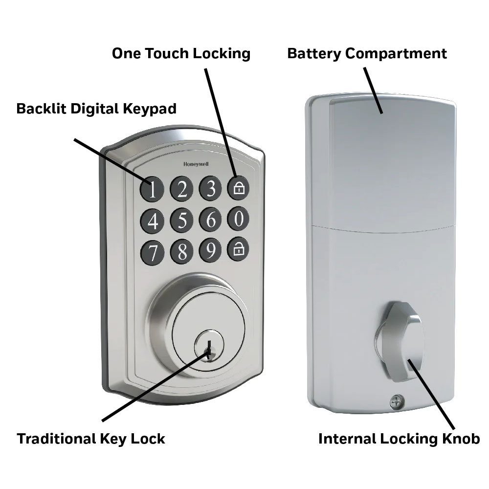Honeywell Digital Deadbolt Door Lock with Electronic Keypad in Satin Nickel, 8635024 - Image 4