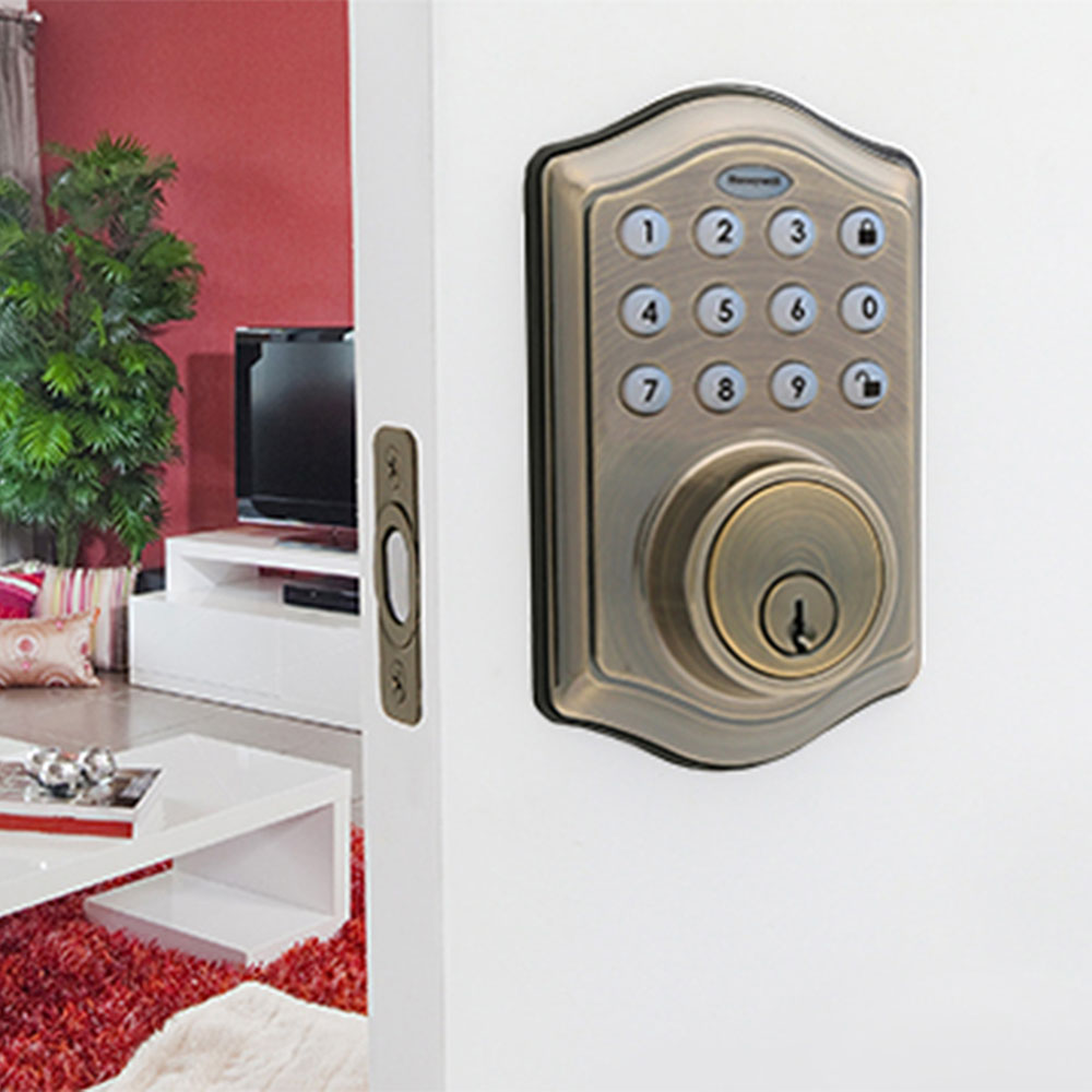Honeywell Electronic Deadbolt Door Lock with Keypad in Antique Brass, 8712109 - Image 3