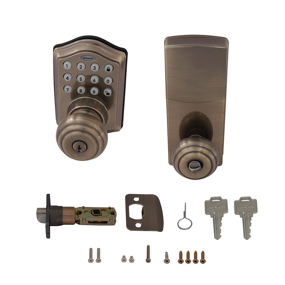 Honeywell Electronic Entry Knob Door Lock with Keypad in Antique Brass, 8732101 - Image 2