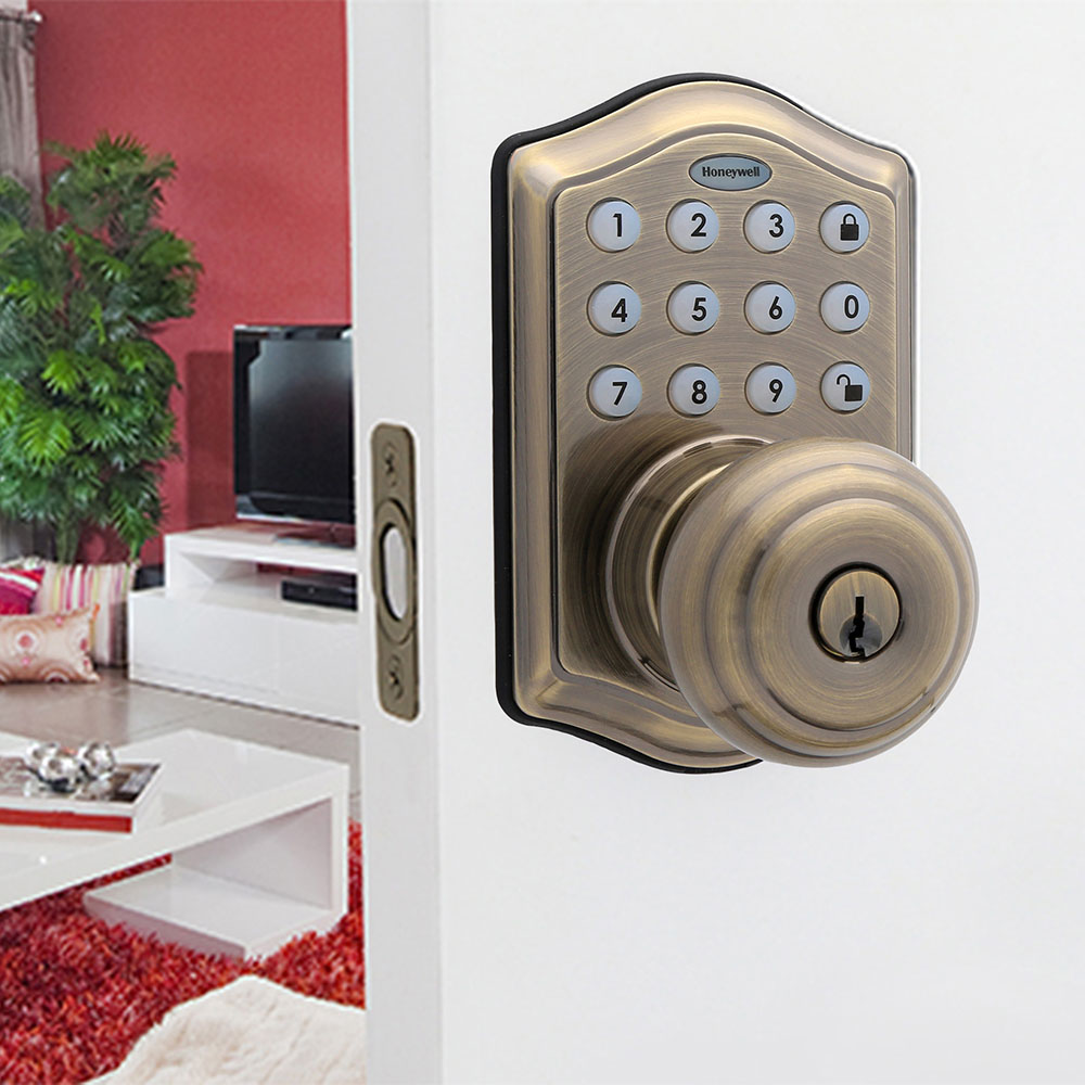 Honeywell Electronic Entry Knob Door Lock with Keypad in Antique Brass, 8732101 - Image 4