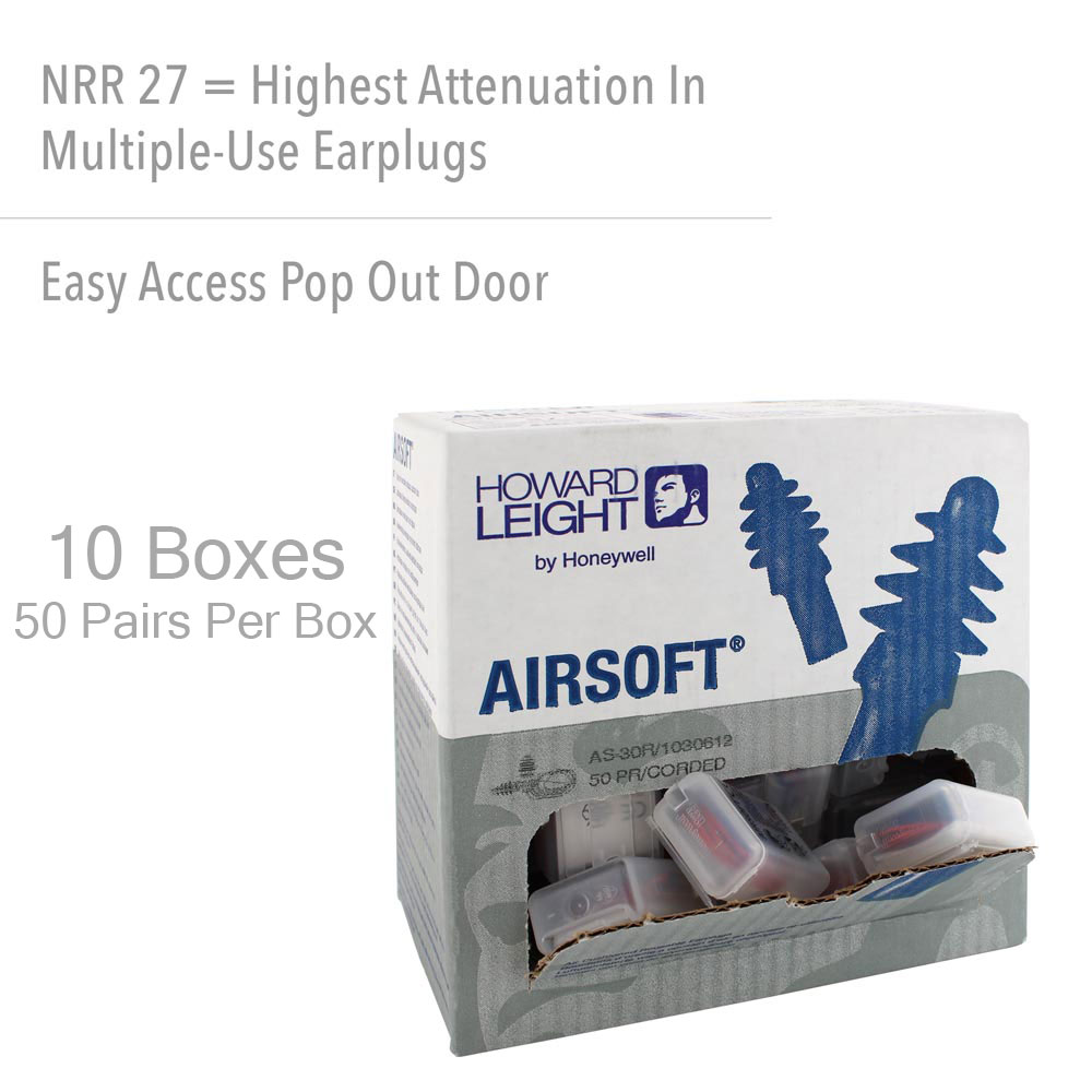 Howard Leight Airsoft Flanged Corded Earplugs with Reusable Case, 500-Pairs - Image 2