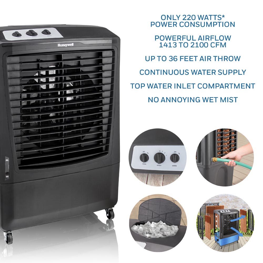 Honeywell CO610PM Outdoor Evaporative Air Cooler and Fan, 2669 CFM for Large Spaces - 14 Gallon Tank, Black - Image 7