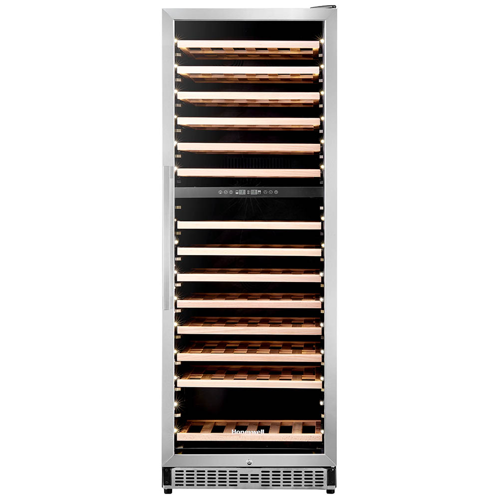 Honeywell 154 Bottle Large Dual Zone Wine Cooler Fridge with Digital Temperature Control, Stainless Steel - H154WCS