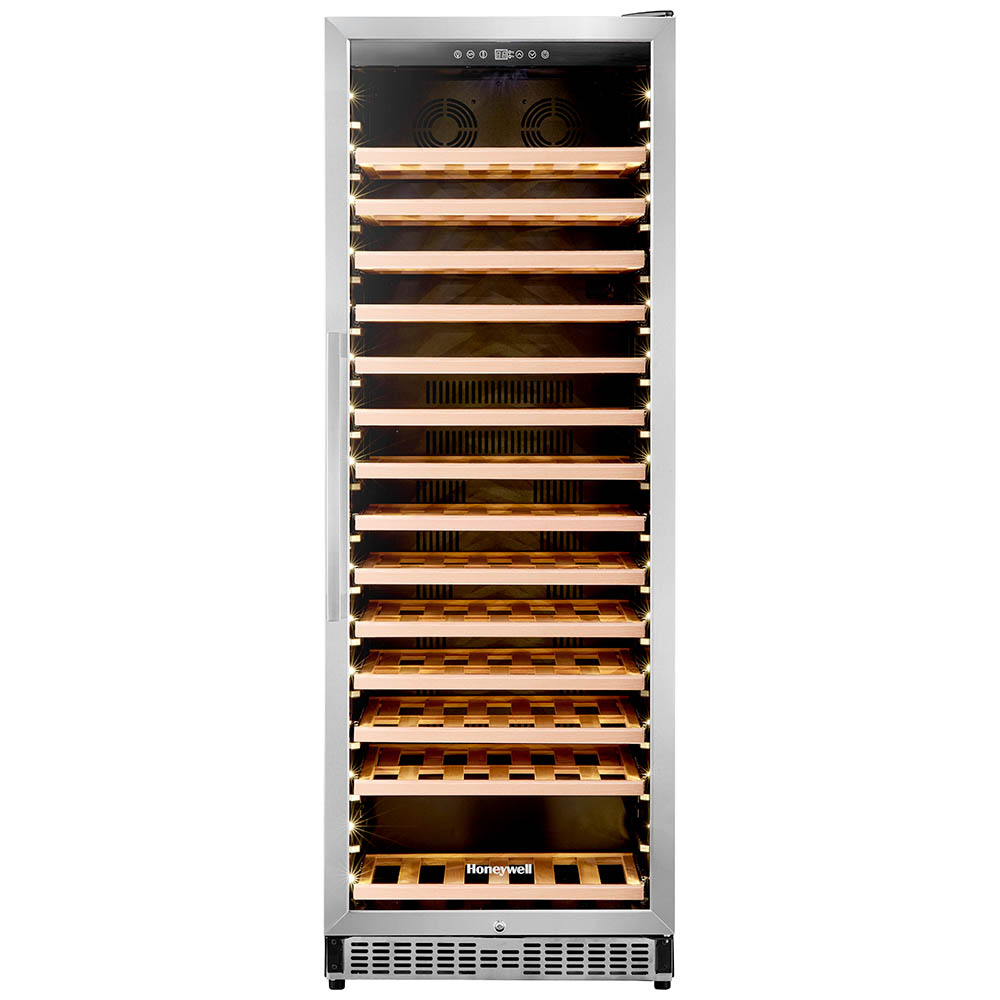 Honeywell 165 Bottle Large Freestanding Wine Cooler Refrigerator with Digital Wine Fridge Temperature Control, Stainless Steel - H165WCS