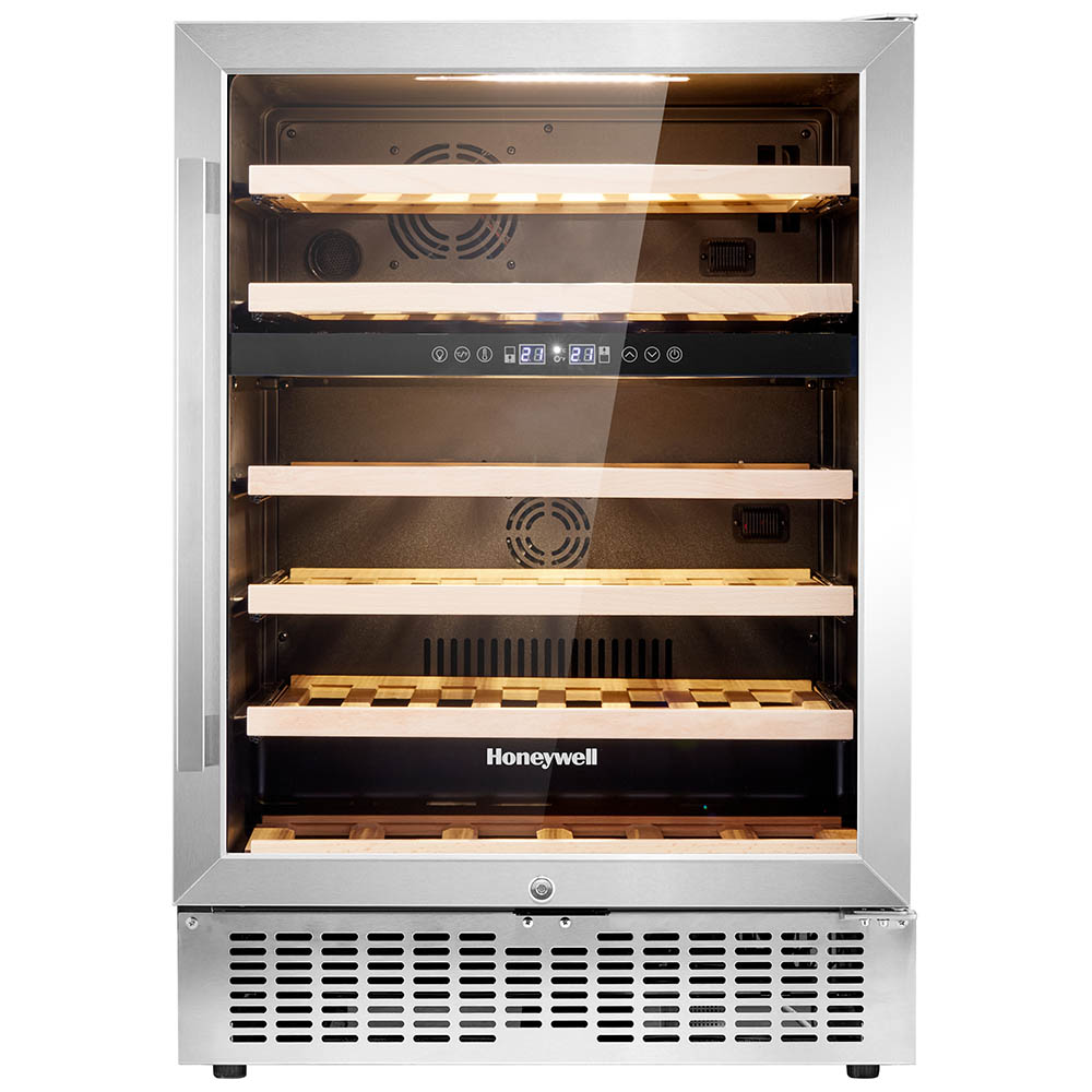 Honeywell 46 Bottle Dual Zone Compressor Wine Fridge with Touch Digital Temperature Control, Stainless Steel - H46WCS