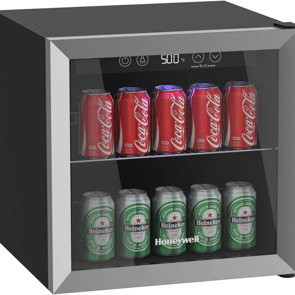 Honeywell 48 Can Cooler and Beverage Refrigerator with Glass Door, Stainless Steel - H48BCS - Image 2