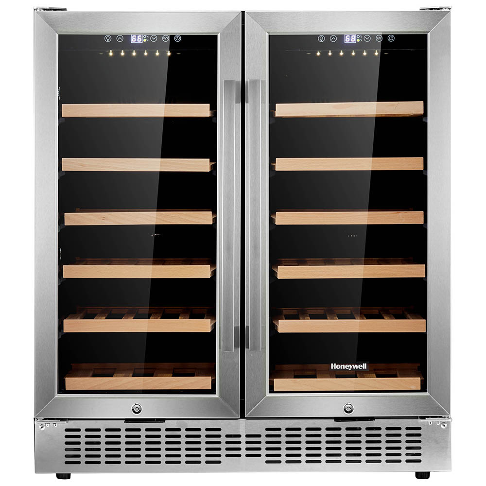 Honeywell 56 Bottle Dual Zone Compressor Wine Cooler Refrigerator, with Digital Wine Fridge Temperature Control, Stainless Steel - H56WCS