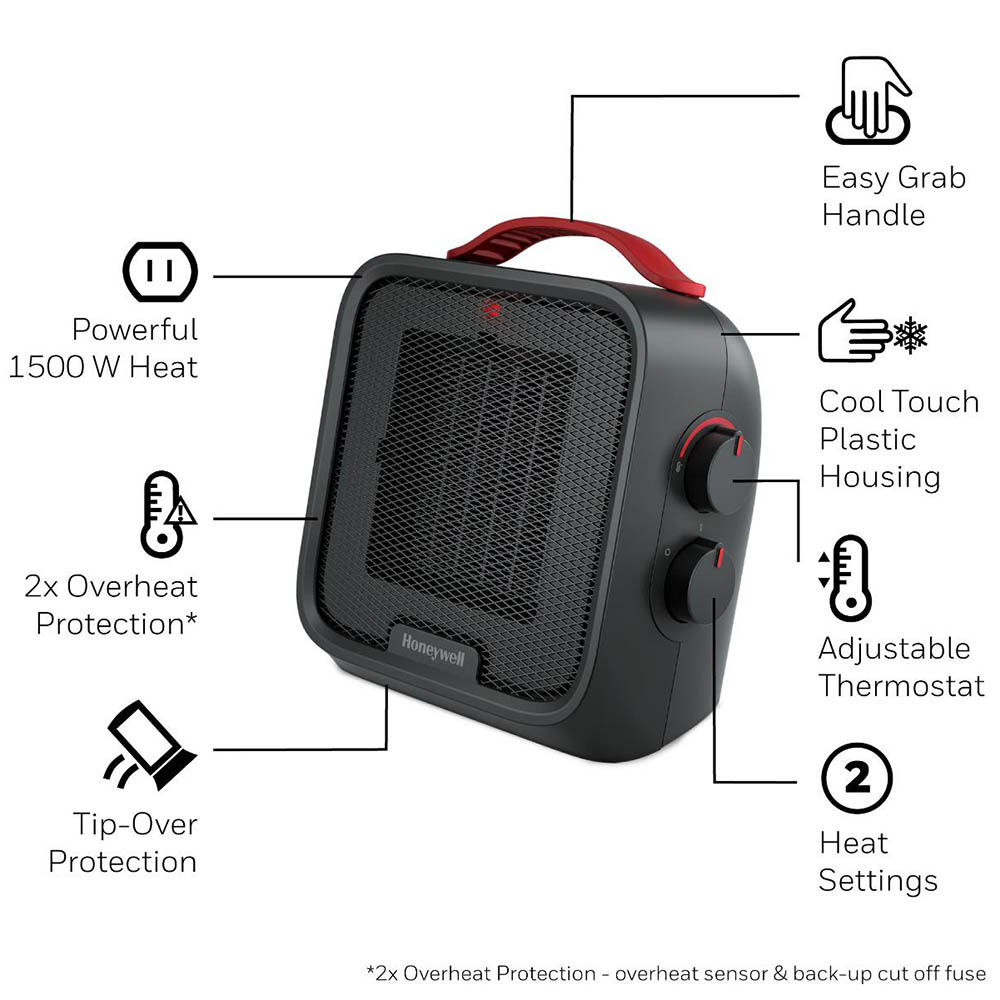 Honeywell UberHeat 5 Portable Ceramic Small Space Heater - Black, HCE210B - Image 3