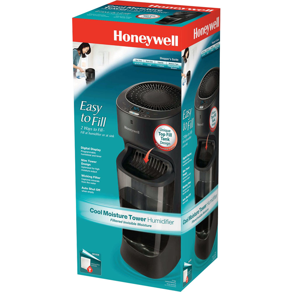 Honeywell Top Fill Cool Moisture Tower Humidifier with Digital Humidistat - Black, HEV620B - Image 2