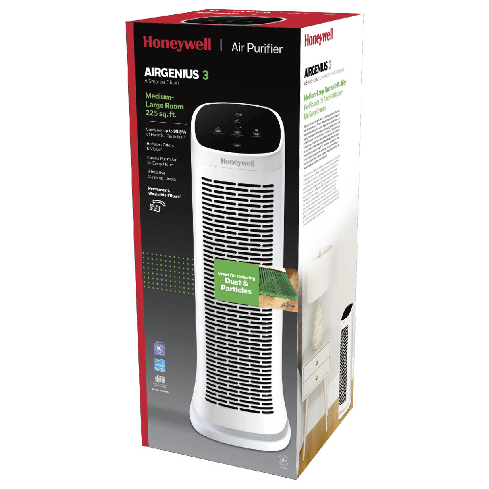 Honeywell Air Genius 3 Oscillating Tower Air Purifier with Permanent Washable Filter- White, HFD300 - Image 5