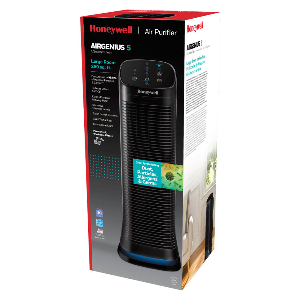 Honeywell Air Genius 5 Oscillating Tower Air Purifier and Odor Reducer - Black, HFD320 - Image 4