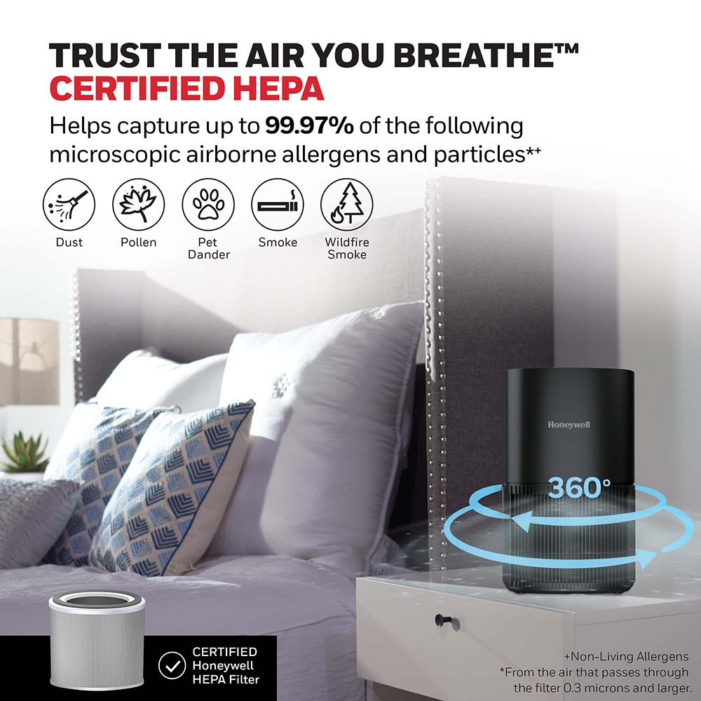 Honeywell Tabletop Allergen Plus HEPA Air Purifier - Black, HPA120B - Image 4