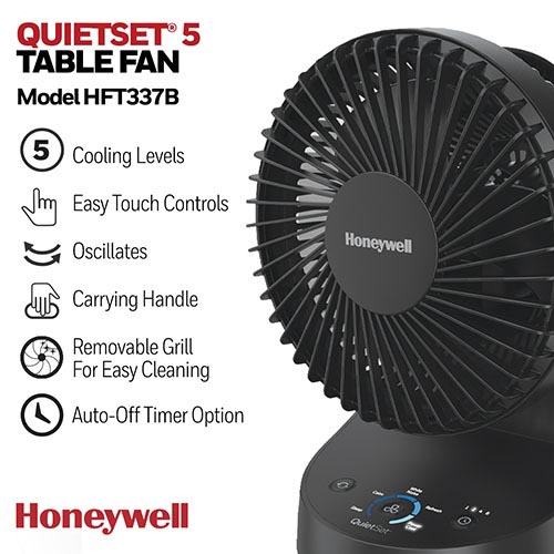 Honeywell QuietSet 5 Oscillating Table Fan - Black, HTF337B - Image 7
