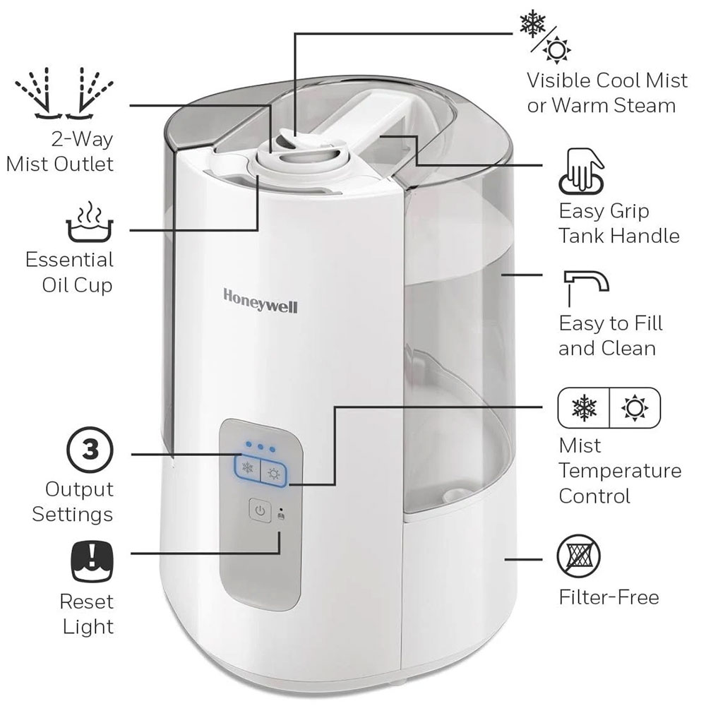 Honeywell Dual Comfort Cool + Warm Mist Humidifier - White, HWC775W - Image 5