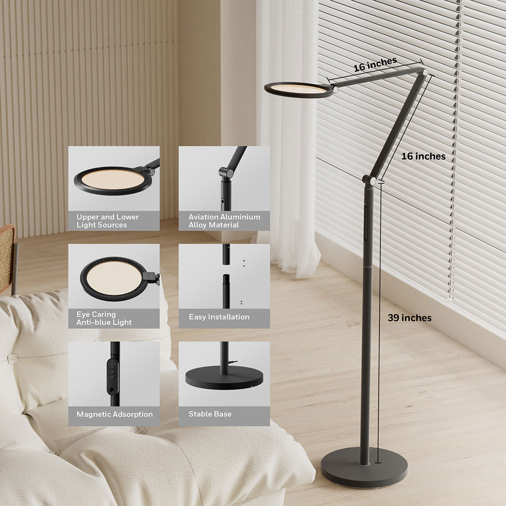 Honeywell Adjustable Modern Floor Lamp with Remote and Eye Protection, 2700k-5700k Color Temperature and 5 Brightness Levels, Black - HWL-F01BK - Image 4