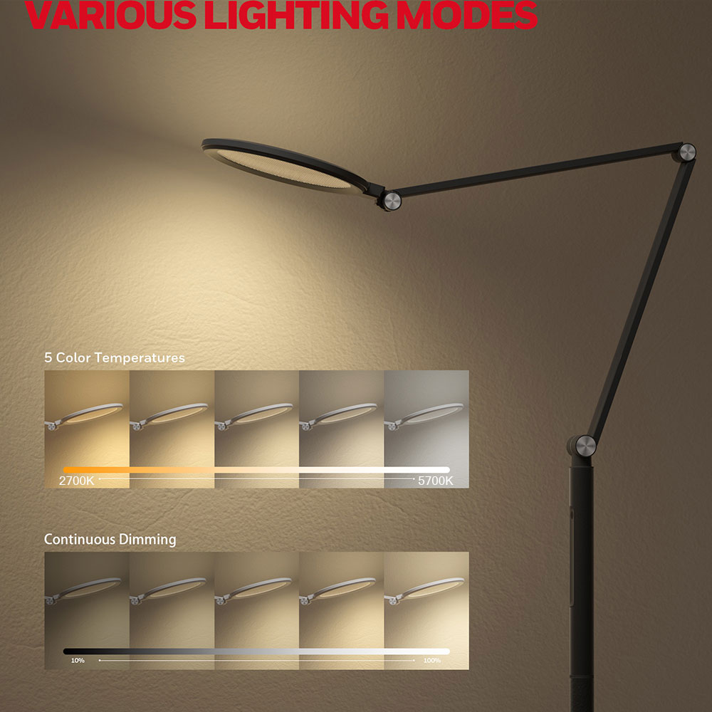 Honeywell Adjustable Modern Floor Lamp with Remote and Eye Protection, 2700k-5700k Color Temperature and 5 Brightness Levels, Black - HWL-F01BK - Image 5