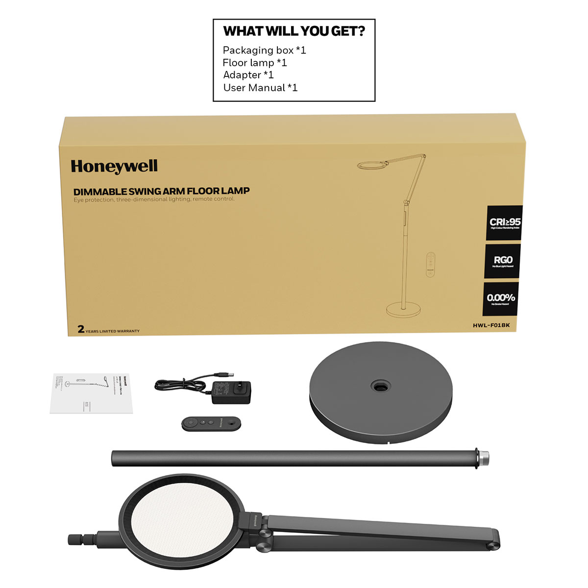 Honeywell Adjustable Modern Floor Lamp with Remote and Eye Protection, 2700k-5700k Color Temperature and 5 Brightness Levels, Black - HWL-F01BK - Image 6