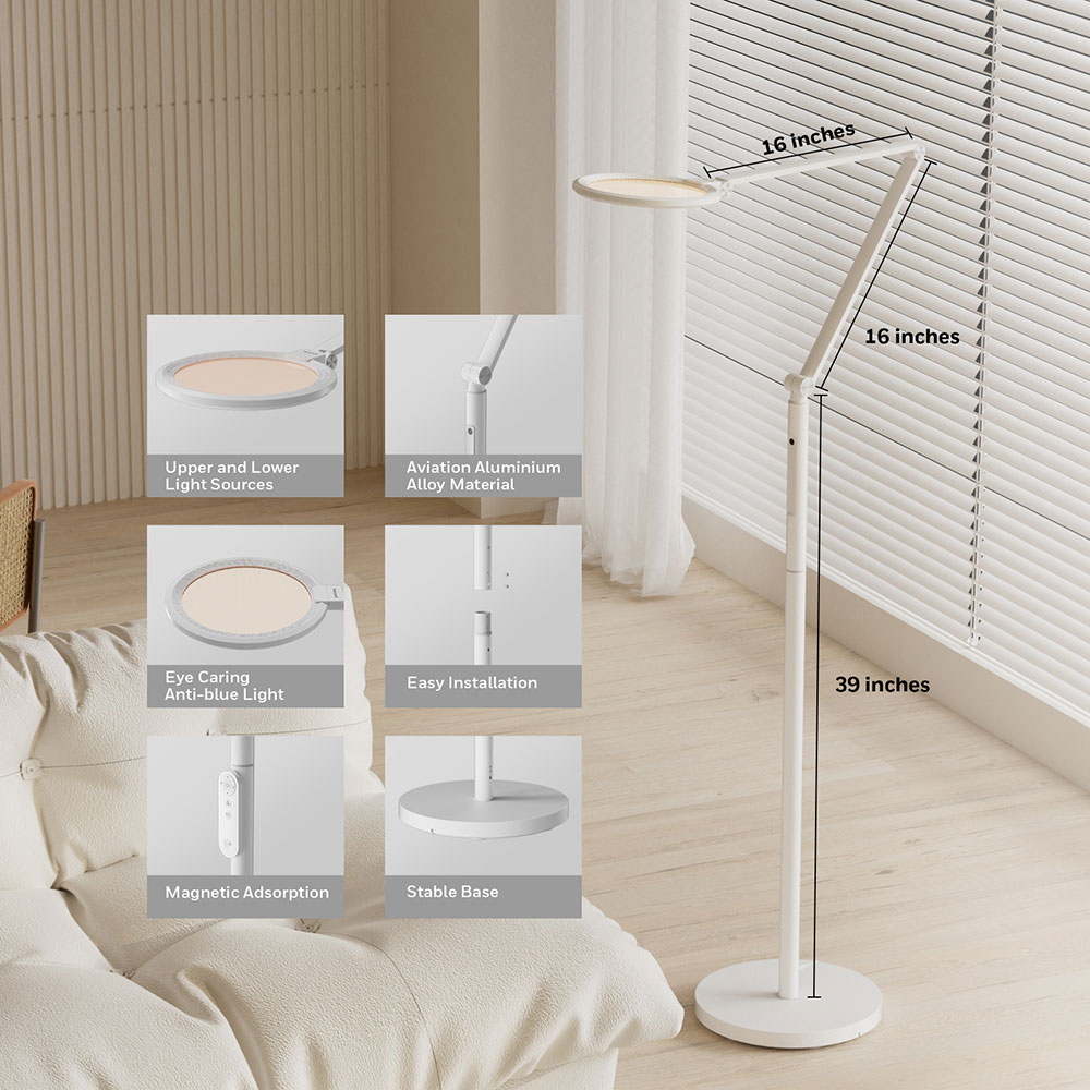 Honeywell Modern Adjustable Floor Lamp with Remote and Eye Protection, 2700k-5700k Color Temperature and 5 Brightness Levels, White - HWL-F01WT - Image 4