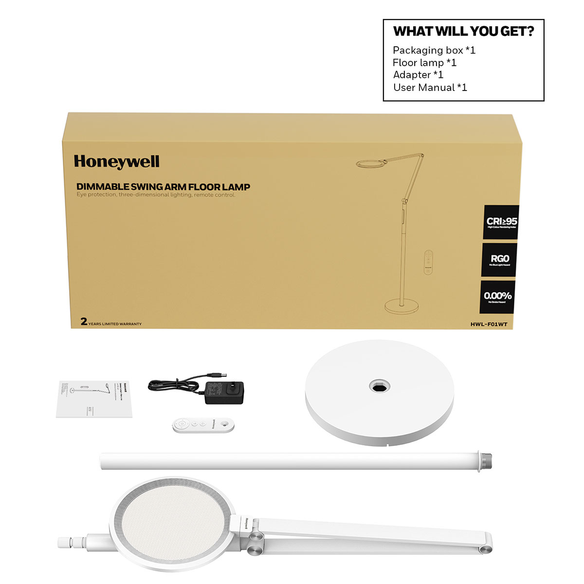Honeywell Modern Adjustable Floor Lamp with Remote and Eye Protection, 2700k-5700k Color Temperature and 5 Brightness Levels, White - HWL-F01WT - Image 6