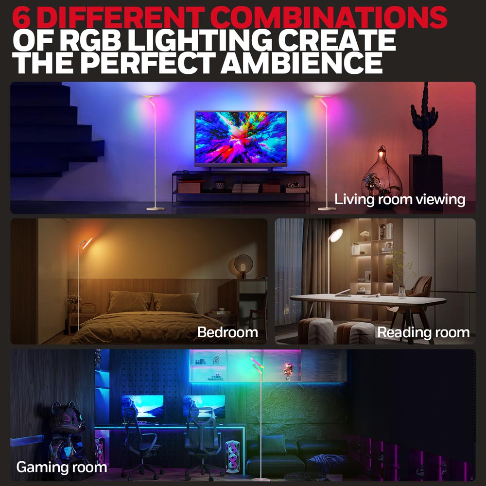Honeywell F2 Torchiere Tall Standing Ambient Floor Lamp with 6 RGB Color Modes - Image 3