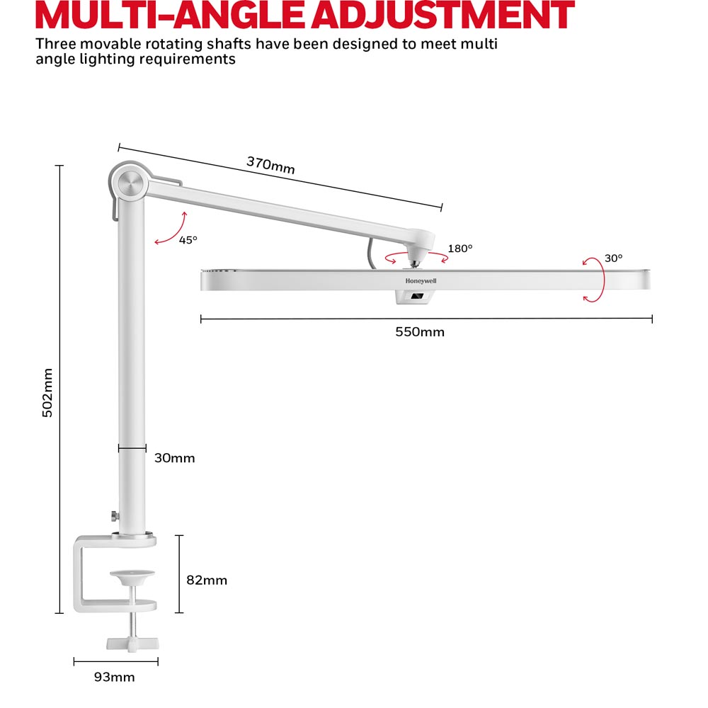 Honeywell LED Desk Lamp with Clamp and Sunturalux Eye Caring Natural Light, 05B02 - Image 4