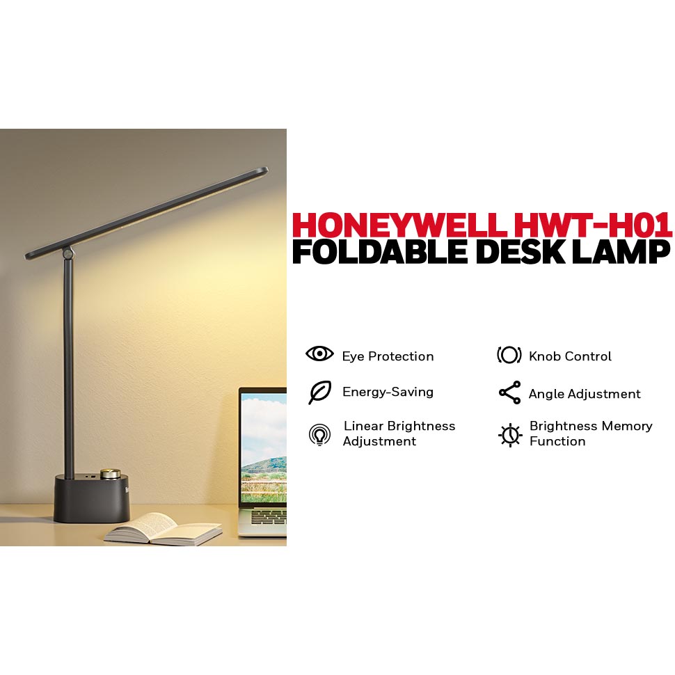 Honeywell Foldable Modern Table Lamp with USB A+C Charging Port and Eye Protection, Black - HWT-H01 - Image 2
