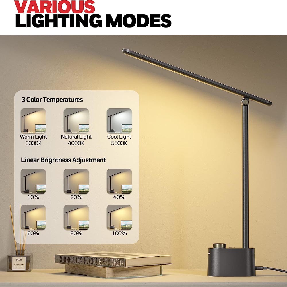 Honeywell Foldable Modern Table Lamp with USB A+C Charging Port and Eye Protection, Black - HWT-H01 - Image 3