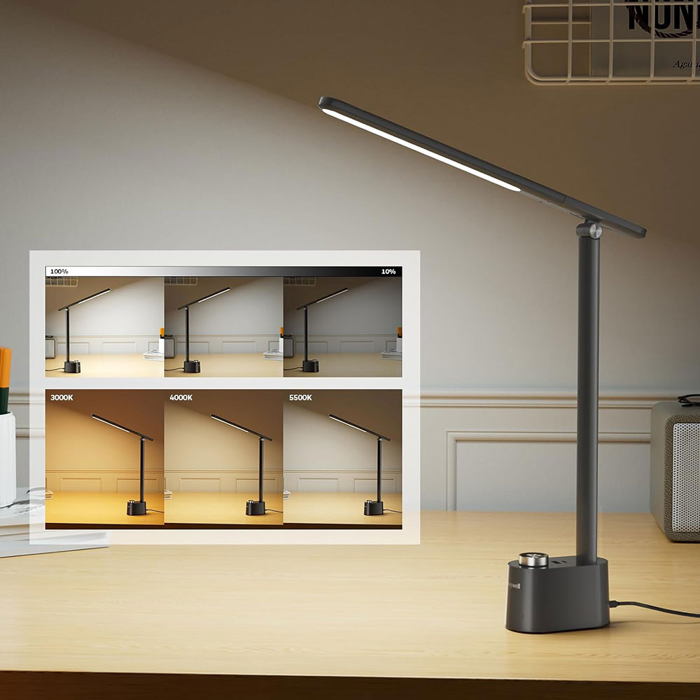 Honeywell Multi-Angle Adjustable LED Desk/Table Lamp with USB A+C Charging Ports and Eye Protection, Black HWT-H01-PRO - Image 3