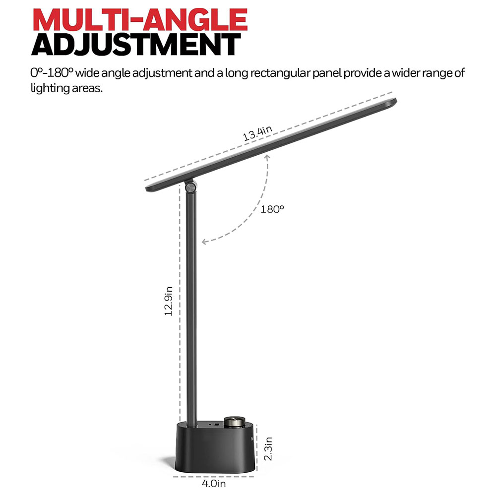 Honeywell Multi-Angle Adjustable LED Desk/Table Lamp with USB A+C Charging Ports and Eye Protection, Black HWT-H01-PRO - Image 7