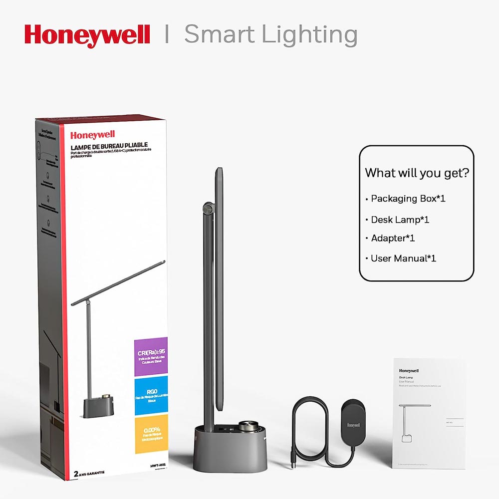 Honeywell Foldable Modern Office Table Lamp with USB A+C Charging Port and Eye Protection, Gray - HWT-H01G - Image 4