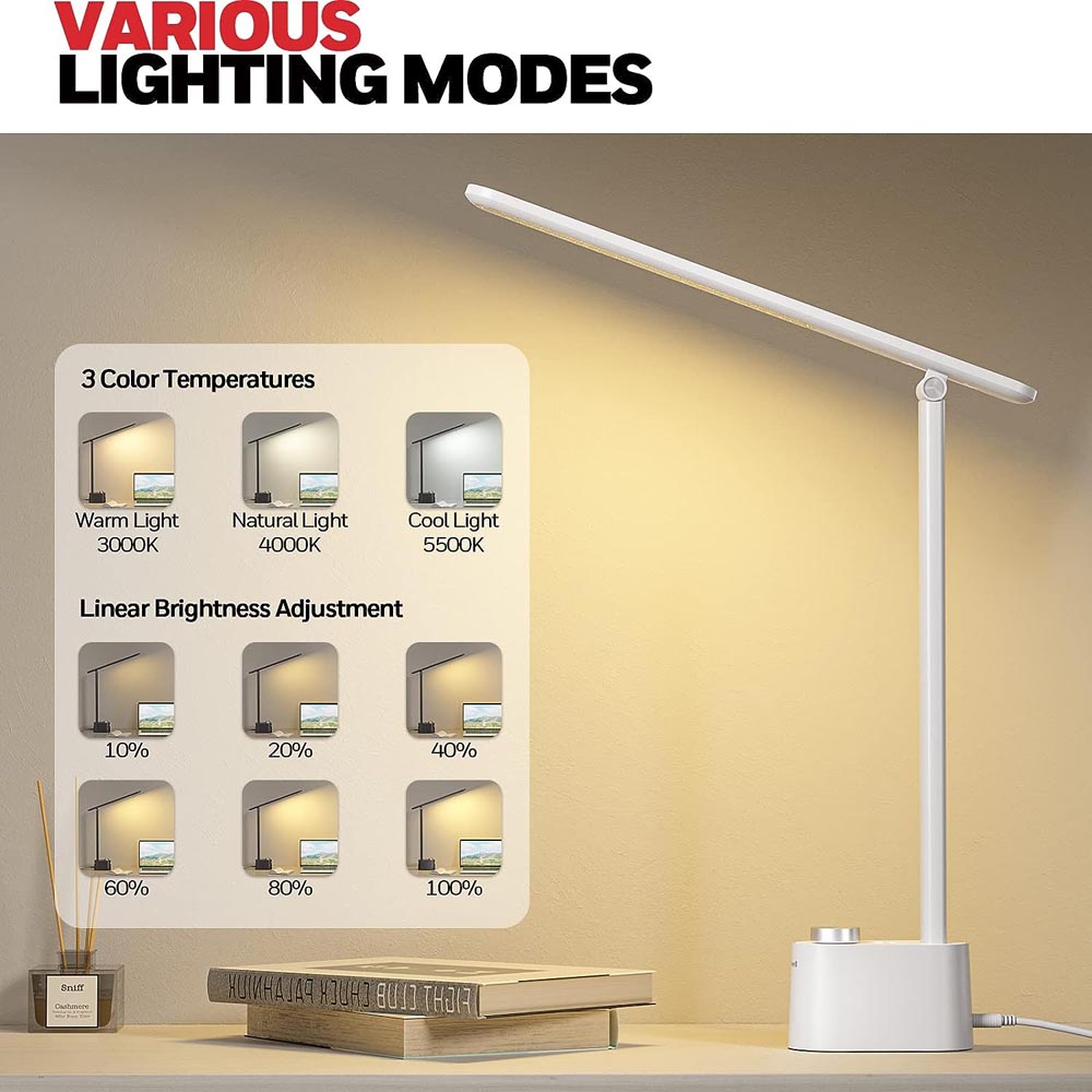 Honeywell Foldable Modern Desk Lamp with USB A+C Charging Port and Eye Protection, White - HWT-H01W - Image 2