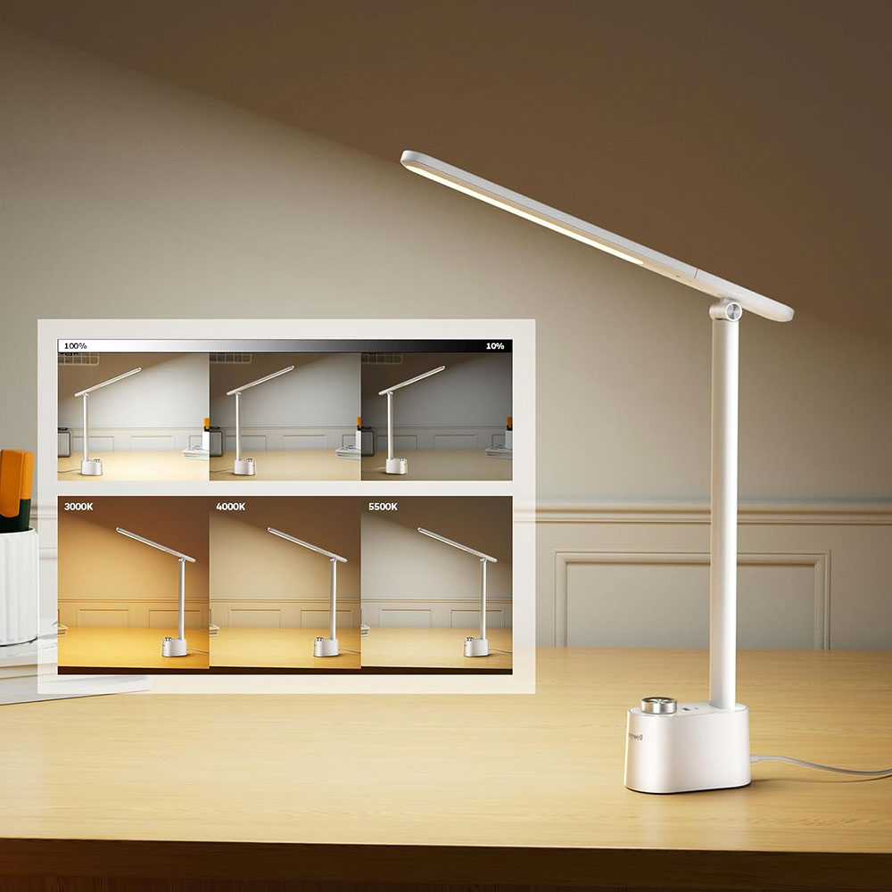 Honeywell Multi-Angle Adjustable LED Desk/Table Lamp with USB A+C Charging Ports and Eye Protection, White HWT-H01W-PRO - Image 4