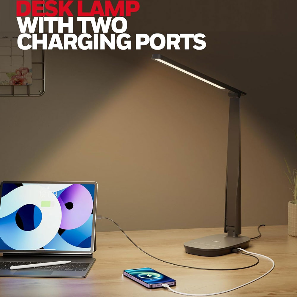 Honeywell Dimmable Small Desk Lamp with USB A+C Dual Charging Ports and Eye Protection, Black - Image 6