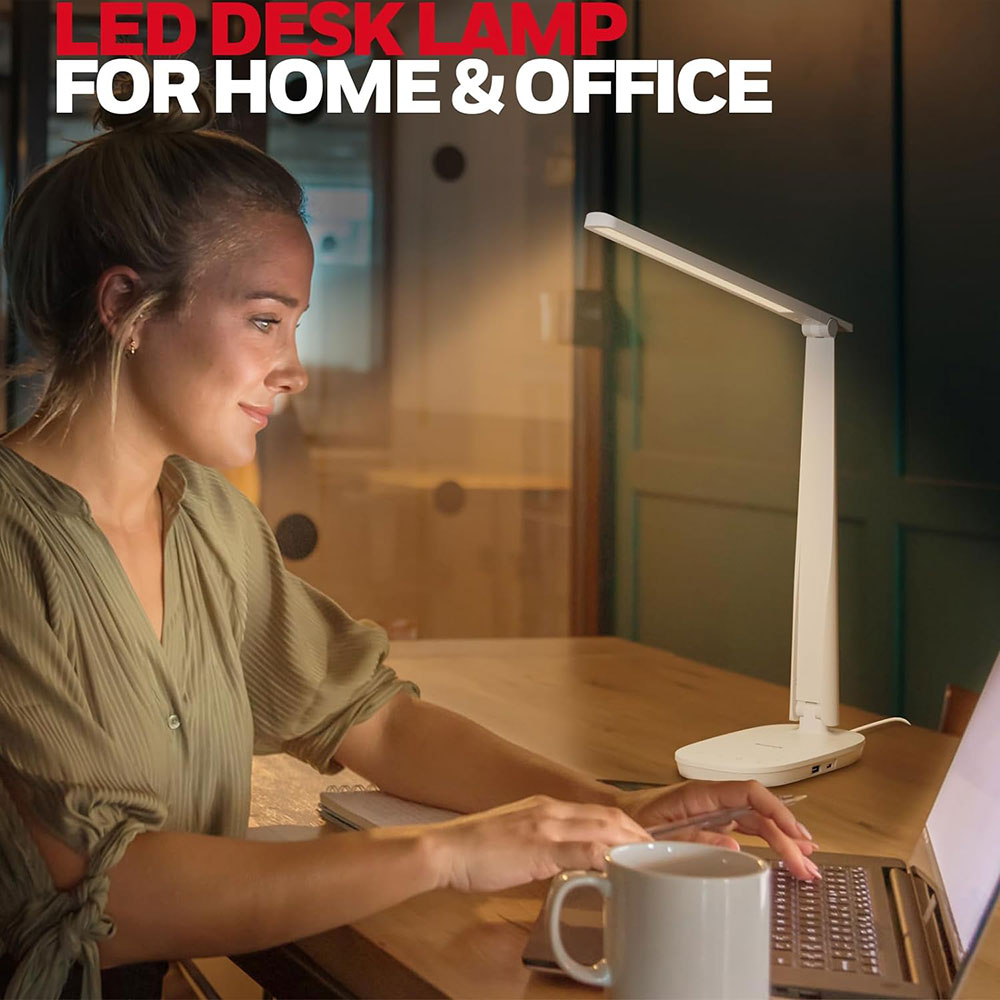 Honeywell Small LED Desk Lamp with USB A+C Dual Charging Ports and Eye Protection, White - Image 6