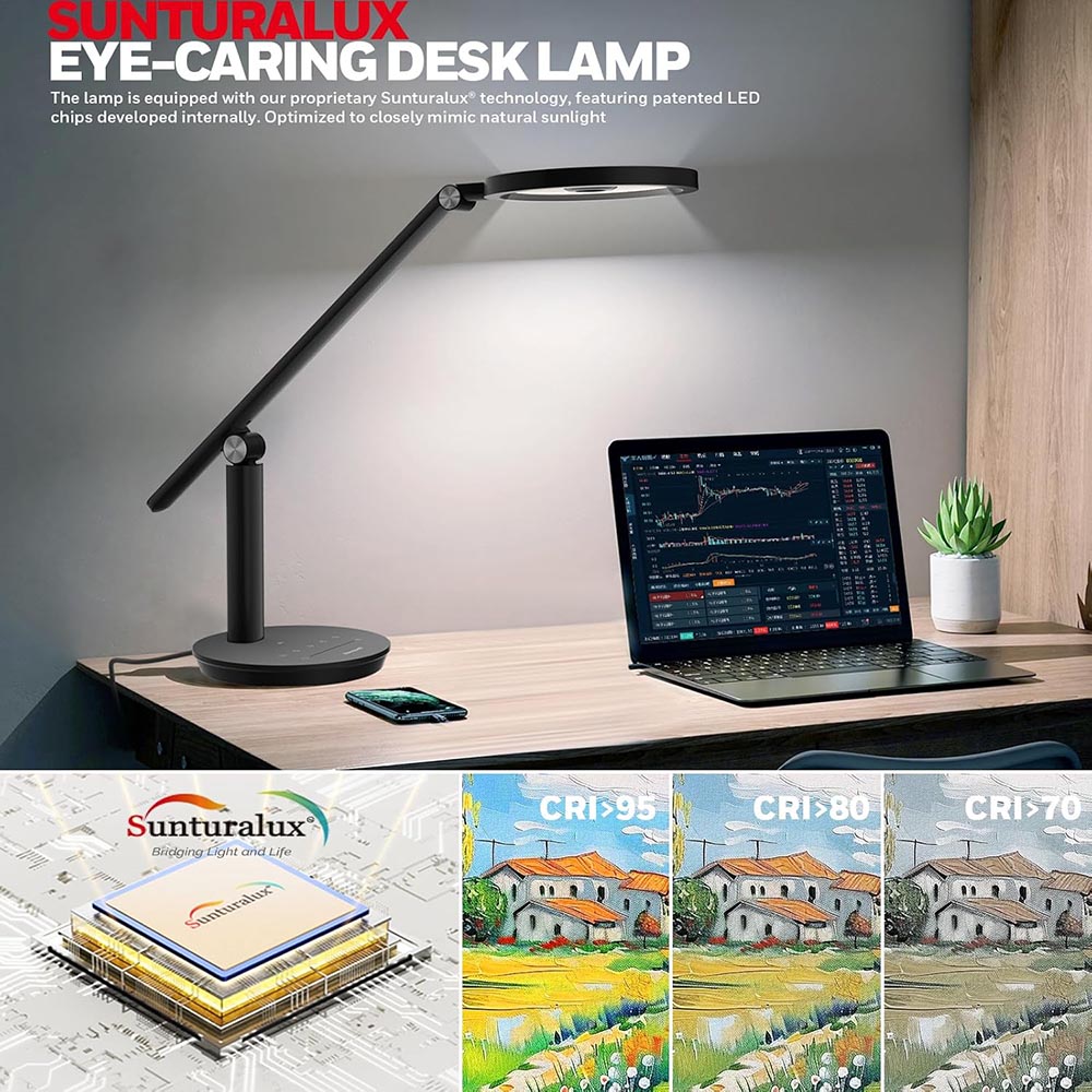 Honeywell H6 Modern Desk Lamp with Touch Controls, Black - Image 3