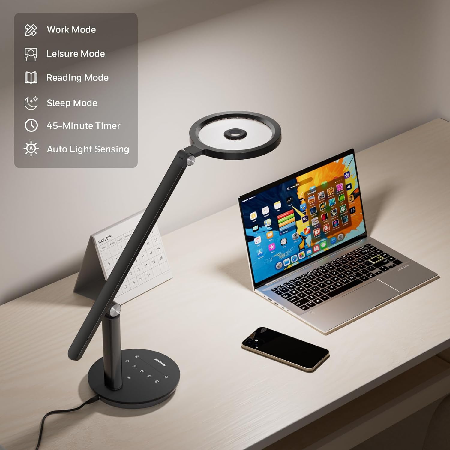 Honeywell H6 Modern Desk Lamp with Touch Controls, Black - Image 4